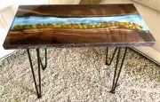 Walnut epoxy coffee table top, pebble clear resin sofa center table furniture