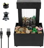 Tabletop Fountain with Light, USB Operated Mini Indoor Water Fountain Feature, Creative Small Waterfall Fountain Decorations, Sound Relaxation Fountain Ornament for Home Office Living Room Bedroom