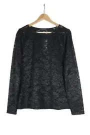 White House Black Market women's long sleeve semi sheer lace crew neck top