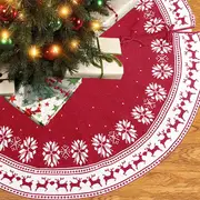 Knitted Christmas Tree Skirt with Snowflake & Reindeer for Holiday Party Decor
