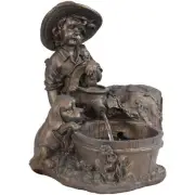 Boy with Dog Solar Water Fountain with Battery/LED Lights - 15 in by Sunnydaze