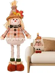 Scarecrow Doll Plush | Thanksgiving Dwarf Figurines Telescopic Doll,Maple Leaves Shelf Decoration Doll Holiday Home Decorations