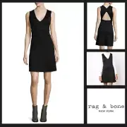 NWT Rag & Bone Open Back A-Line Classic Black Dress LBD V-Neck - Size 2