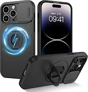 DOMAVER for iPhone 13 Pro Max/iPhone 12 Pro Max Case with Magnetic Rotatable Kickstand & Slide Camera Cover, [Compatible with MagSafe], Heavy Duty Case for iPhone 13 Pro Max/12 Pro Max 6.7", Black