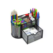 Catzon Mesh Desk Organizer with 8 Compartments & 1 Drawer for Home School-Black