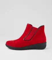New Ziera Nereus W Red Black Suede Patent Ankle Boots Womens Shoes Casual