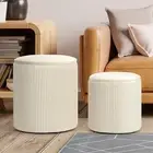 Ottoman with Storage, 2 Set Round Velvet Vanity Stool, Storage Ottoman Cream