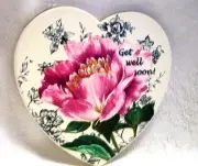 CoasterStone Get Well Soon Floral Heart Shaped Coaster New