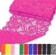1Pcs 5 Yard x 5.9 Inch Hot Pink Lace Fabric Stretch Elastic Trim Lace Fabric Sewing Lace Trim Vintage Lace Trims Lace Ribbon for Craft Sewing Making Gift Wrapping Wedding Decorations