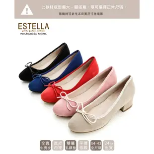 ESTELLA-牛麂皮質感蝴蝶結低跟鞋【EH500114】