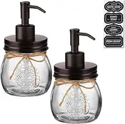 Amolliar 10 OZ Mason Jar Liquid Soap Dispenser, Stainless Steel Pump & Lid, Cute Farmhouse Decor for Kitchen, Bathroom, Refillable Hand Soap Dispenser, Lotion Soap Dispenser, Dish Soap, Bronze 2 Pack