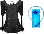 Hydration Backpack 16x11x4 Waterproof Nylon Water Backpack with 2L Bladder & with Chest Buckle Breathable Lightweight Reflective Water Bag for Hiking Black