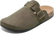 [Foinledr] Suede Clogs Women Leather Boston Mules Men Soft Cork Footbed Adjustable Buckle with Arch Support Closed Toe Sandals Potato Shoes Anti Slip Unisex