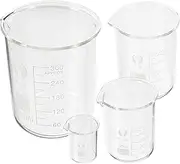 ULTECHNOVO 4 Pcs Glass Beaker Set Graduated Beaker Measuring Low Form Beaker Set for Science Chemistry Classroom Supplies 10mL 50mL 100mL 300mL