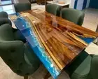 96" x 48" Epoxy Tabletop with Blue Ocean Waves Coastal Home Decor