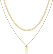 [PAVOI] 14K Gold Plated Layering Necklaces | Stylish Minimalist Design Pendant Necklaces | Bar, Lotus, Disc, Dog Tag, Horizontal Bar Pendants for Women