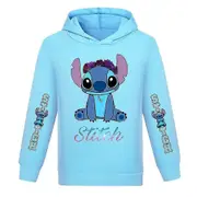 Kids Girls Boys Lilo And Stitch Print Hoodie Long Sleeve Pullover Jumper Hooded Sweatshirt Casual Tops -NMAOV Light Blue 13-14 Years