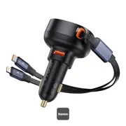 Baseus Enjoyment Pro Series Car Charger USB-A Port + Type-C & Lightning Retractable Cable 60W - Black