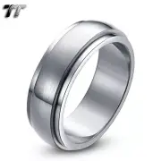 TT 8mm Plain Brushed S.Steel Spinner Ring Size 6-15(R10S) Half Size NEW