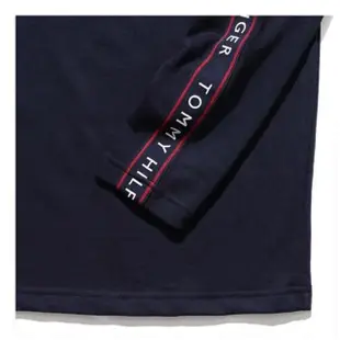 【Tommy Hilfiger】Tommy Hilfiger 簡約休閒純棉 袖子串標LOGO字樣 長袖薄款T恤(美版版型偏大)