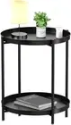 EKNITEY 2 Tier End Table - Metal Side Waterproof Small 2 tier, Black