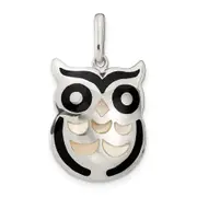 Sterling Silver Mop And Onyx Owl Pendant