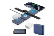 Apple 3 in 1 Wireless Charging Station for iPhone AirPods iWatch Foldable Travel Fast Charging Stand Dock-Denim