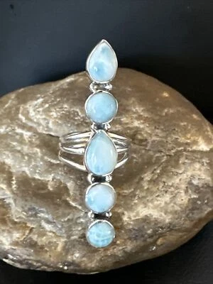 WoMens Cluster Blue Larimar Navajo Sterling Silver Ring Size 8 15979