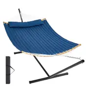 Double Quilted Two-Person Hammock with Stand and Curved Spreader Bars