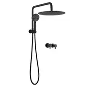 ACA Round 12'' Ultrathin Rainfall Shower Head Station 3-MODE Handheld Set Diverter Twin Taps Black