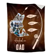 Custom Photo Name Hooked on Dad Grandpa Blanket, Father's Day Gift, Gift For Dad