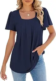 [Akiooue] Blouses for Women UK, Ruffle Short Sleeve Summer Tunic Elegant Smart Shirts Fashion Ladies Going Out Work Business Dressy Casual Tops Green Small