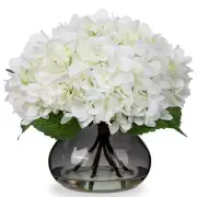 Hydrangea Artificial Flowers with White Glass Vase Hydrangea, White and Black