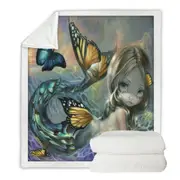 Mermaid and Butterflies Fantasy Painting Sea Monarch Throw Blanket