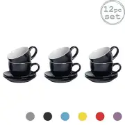 Argon Tableware 12 Piece Coloured Cup and Saucer Set - Black - 250ml