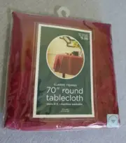 NEW Classic Tidings Red Leaf Design Machine Wash Round Fabric Tablecloth 70"