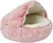 Soothing Cats for Indoor Cats Round Hooded Plush Dog Bed for Small Dogs Warming Covered Fluffy Donut Cat Bed Cave Pet Bed for Small Medium Pets Snooze Sleeping Indoor/1065 ( Color : Pink , Size : 40*4