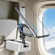 [ACEQINGSE] Travel Essentials for MagSafe Airplane Phone Holder -Portable 360° Adjustable, Airplane Travel Accessories for iPhone 12-16/Samsung, Camping, Vlogging, Beach Vacation Essentials (White)