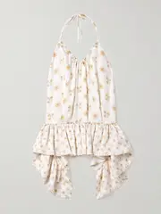 [LIBEROWE] LIBEROWE - Tamara Floral-print Crepe Peplum Halterneck Top - Ivory - x small x small Ivory
