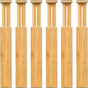 UVwey Adjustable Bamboo Drawer Dividers, Expandable Drawer Organizer for Kitchen, Bedroom, Bathroom, Dresser and Office, 6-Pack