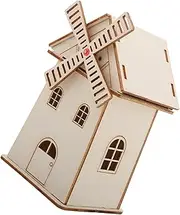 ERINGOGO Unfinished Solar-Powered Windmill House Decorative Prop for Home Office