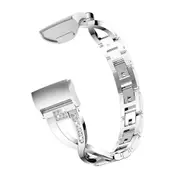X-shaped Diamond-studded Metal Steel Wrist Strap Watch Band for Fitbit Charge 3 (Silver)