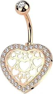 [Pierced Owl] 14GA 316L Stainless Steel CZ Crystal Lined Hollow Heart Design Belly Button Ring