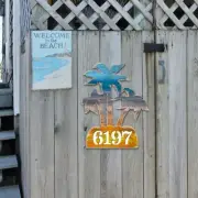 Palm Coastal Trees House Number Sign by G. DeBrekht | Coastal Sea-Life Décor - M
