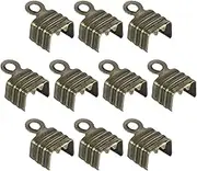 uxcell 100Pcs 5 x 7.5mm Fold Over Cord Ends, Cord Tips Leather Rope End Caps, Crimp Clamp Clasp Fastener Loop for DIY Jewelry Craft Making, Bronze