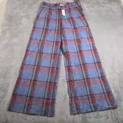 Anthropologie Plaid Wide-Leg Pants Womens Size 6 Blue Red Casual