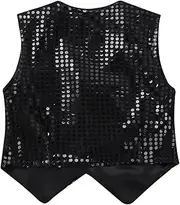 [YiZYiF] Boys Teens Shiny Party Vests Sequins Shirt Waistcoat For Prom,wedding,dance Costumes
