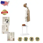 Elegant Free Standing Coat Rack with 8 Hooks & Shelf – Cloud White Style