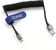 [EONVIC] USB A to USB C 45W Fast Charging CarPlay Cable Data Transfer Braided Coiled Cable for iPhone 15/16 Pro Max Galaxy S24/S23/S22 Laptops Camera (Black, Coiled 40cm)
