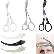 3-Piece Set Eyebrow Scissors with Comb Eyebrow Scissors for Women Eyebrow Scissors Beauty Comb and Scissors and Crescent Shaped Eyebrow Cutter Unisex (White/Light Green/Titanium Black)